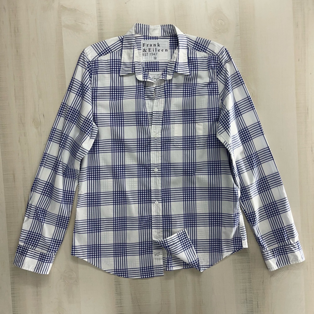 FRANK & EILEEN Barry cotton blue white plaid button down blouse top M